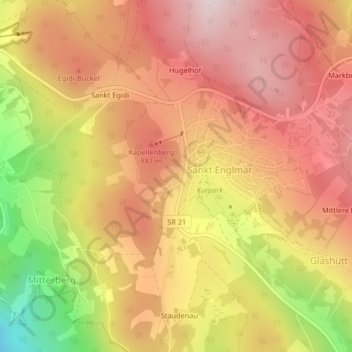 Topografische Karte St. Leonhardsquelle, Höhe, Relief