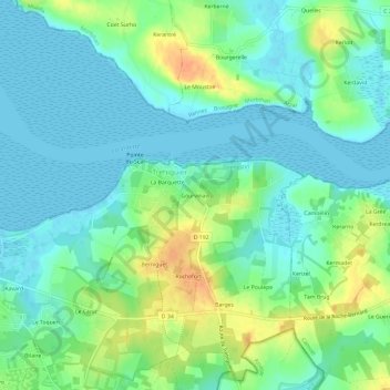 Topografische Karte Gourvinais, Höhe, Relief