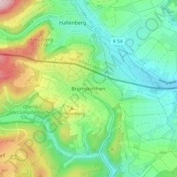 Topografische Karte Bromskirchen, Höhe, Relief