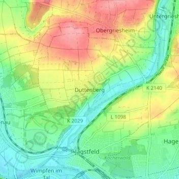 Topografische Karte Duttenberg, Höhe, Relief