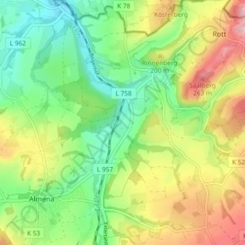 Topografische Karte Rickbruch, Höhe, Relief
