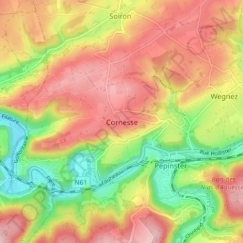 Topografische Karte Cornesse, Höhe, Relief
