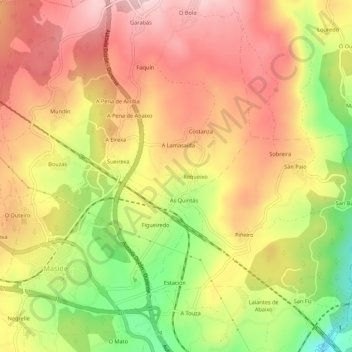 Topografische Karte Canedo, Höhe, Relief