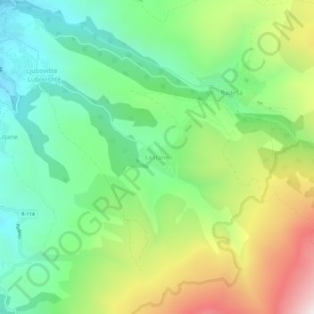 Topografische Karte Leštane, Höhe, Relief