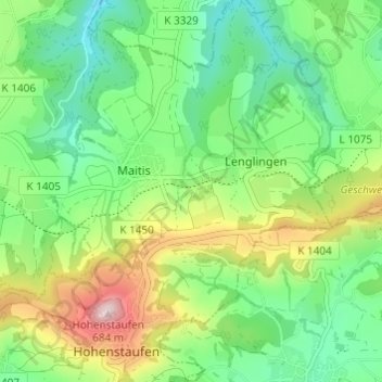 Topografische Karte Hirschhof, Höhe, Relief