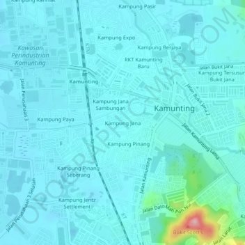 Topografische Karte Kampung Jana, Höhe, Relief