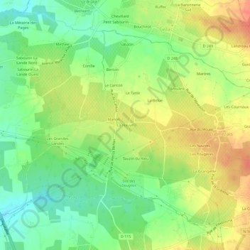 Topografische Karte La Nauve, Höhe, Relief