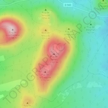 Topografische Karte Puy de Jumes, Höhe, Relief