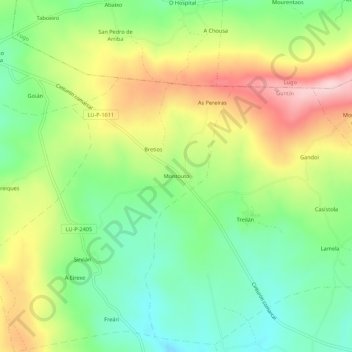 Topografische Karte Montouto, Höhe, Relief