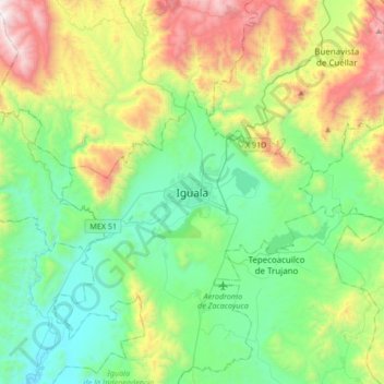 Topografische Karte Iguala, Höhe, Relief