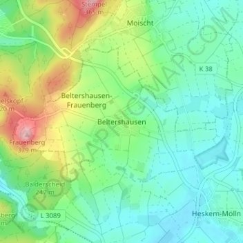 Topografische Karte Beltershausen, Höhe, Relief