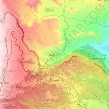 Topografische Karte Jilotepec, Höhe, Relief
