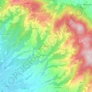 Topografische Karte Alberghi, Höhe, Relief