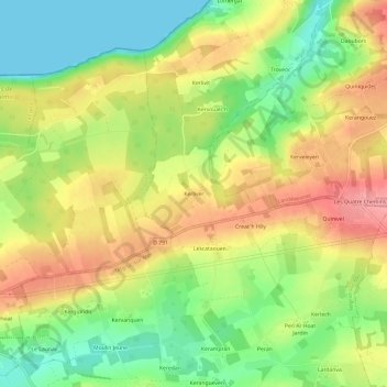 Topografische Karte Kerliver, Höhe, Relief
