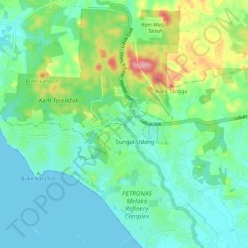 Topografische Karte Sungai Udang, Höhe, Relief
