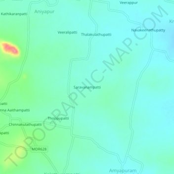 Topografische Karte Saravanampatti, Höhe, Relief