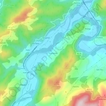 Topografische Karte Quinzanas, Höhe, Relief