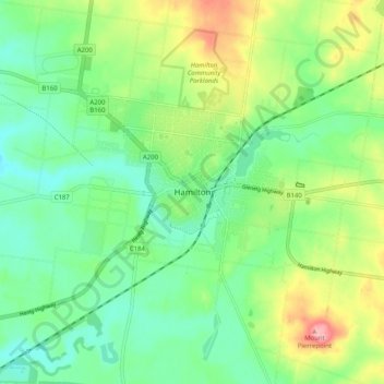 Topografische Karte Hamilton, Höhe, Relief