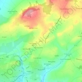 Topografische Karte Goadré, Höhe, Relief