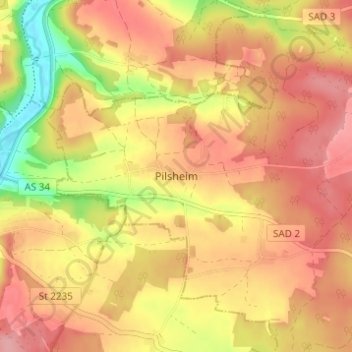 Topografische Karte Pilsheim, Höhe, Relief