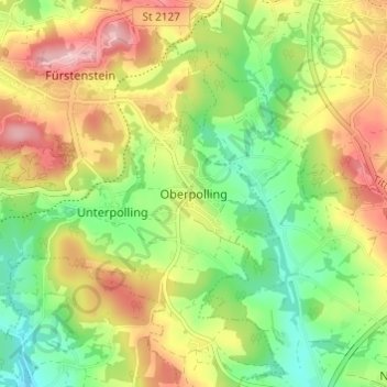 Topografische Karte Oberpolling, Höhe, Relief