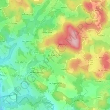 Topografische Karte Le Grand Chiroux, Höhe, Relief