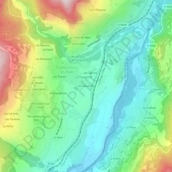 Topografische Karte Les Peschiers, Höhe, Relief