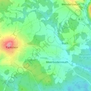 Topografische Karte Kotzau, Höhe, Relief