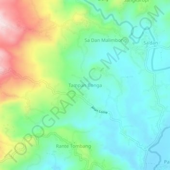 Topografische Karte Tampan Bonga, Höhe, Relief