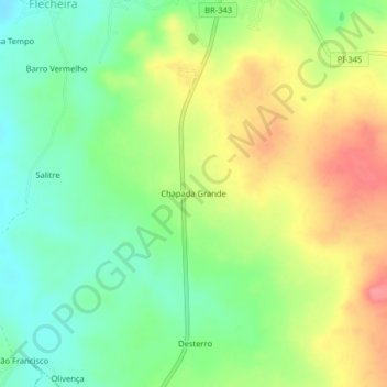 Topografische Karte Chapada Grande, Höhe, Relief