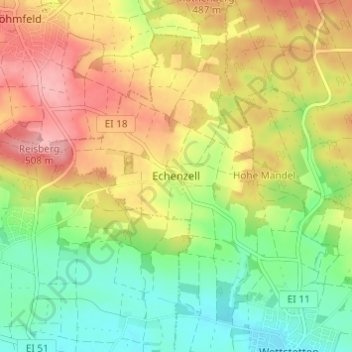 Topografische Karte Echenzell, Höhe, Relief