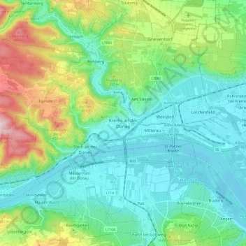 Topografische Karte Krems an der Donau, Höhe, Relief