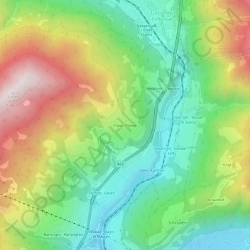 Topografische Karte Flans, Höhe, Relief