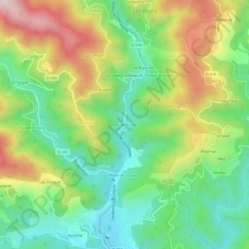 Topografische Karte Pont de Bridou, Höhe, Relief