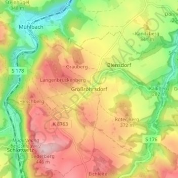 Topografische Karte Großröhrsdorf, Höhe, Relief