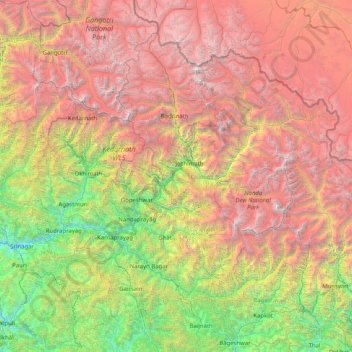Topografische Karte Chamoli, Höhe, Relief