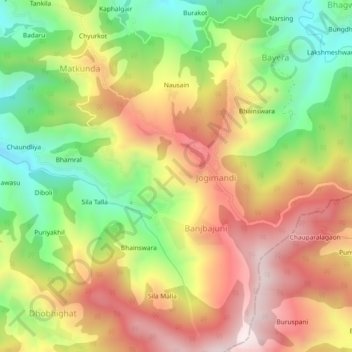 Topografische Karte Mangraun, Höhe, Relief