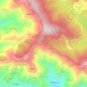 Topografische Karte Rinchi, Höhe, Relief
