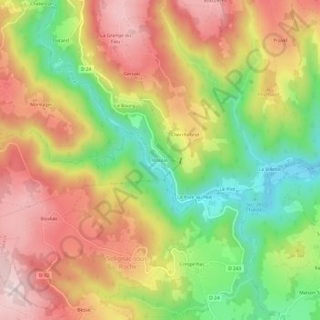 Topografische Karte Moulas, Höhe, Relief
