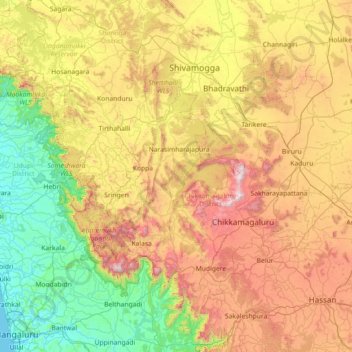 Topografische Karte Chikkamagaluru, Höhe, Relief