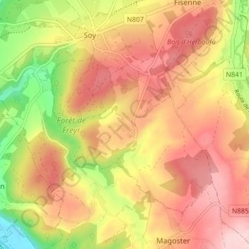 Topografische Karte Wy, Höhe, Relief