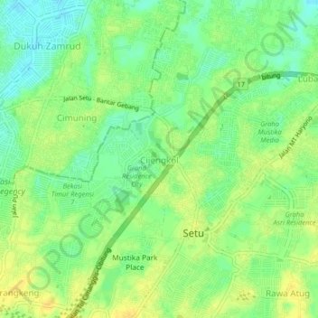 Topografische Karte Cijengkol, Höhe, Relief