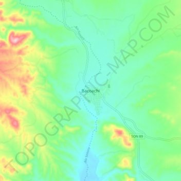 Topografische Karte Bacoachi, Höhe, Relief