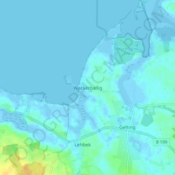 Topografische Karte Wackerballig, Höhe, Relief