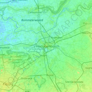 Topografische Karte 's-Hertogenbosch, Höhe, Relief