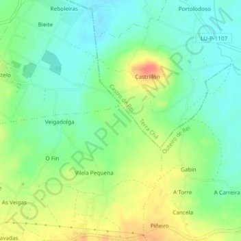 Topografische Karte Cabarcos, Höhe, Relief