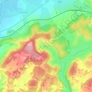Topografische Karte Miserey, Höhe, Relief