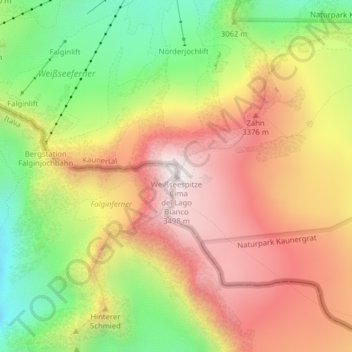 Topografische Karte Weißseespitze, Höhe, Relief
