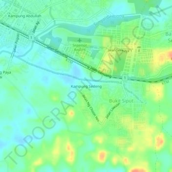 Topografische Karte Kampung Sedeng, Höhe, Relief