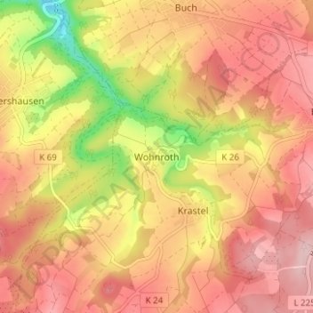 Topografische Karte Wohnroth, Höhe, Relief